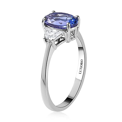 Luxoro 14K White Gold AAA Tanzanite and Moissanite Ring (Size 5.0) 2.00 ctw