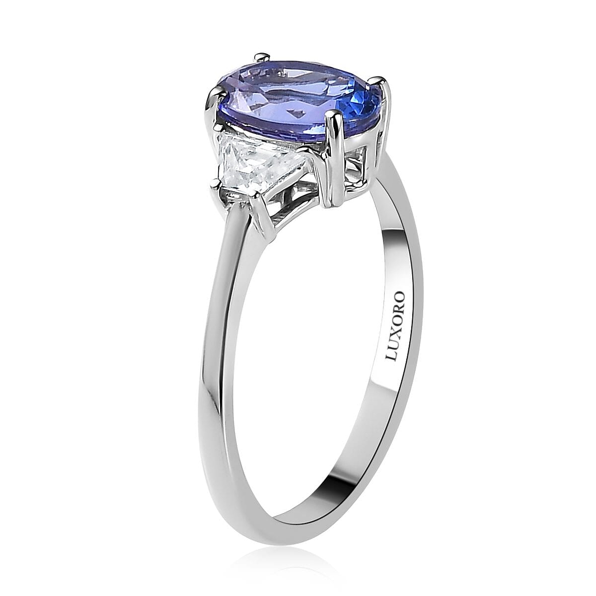 Luxoro 14K White Gold AAA Tanzanite and Moissanite Ring (Size 7.5) 2.00 ctw image number 3