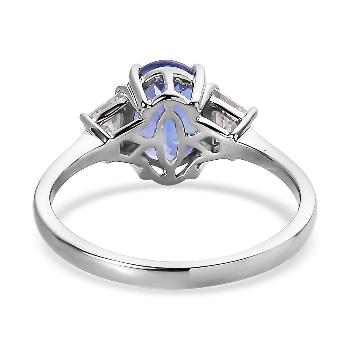 Luxoro 14K White Gold AAA Tanzanite and Moissanite Ring (Size 7.5) 2.00 ctw image number 4
