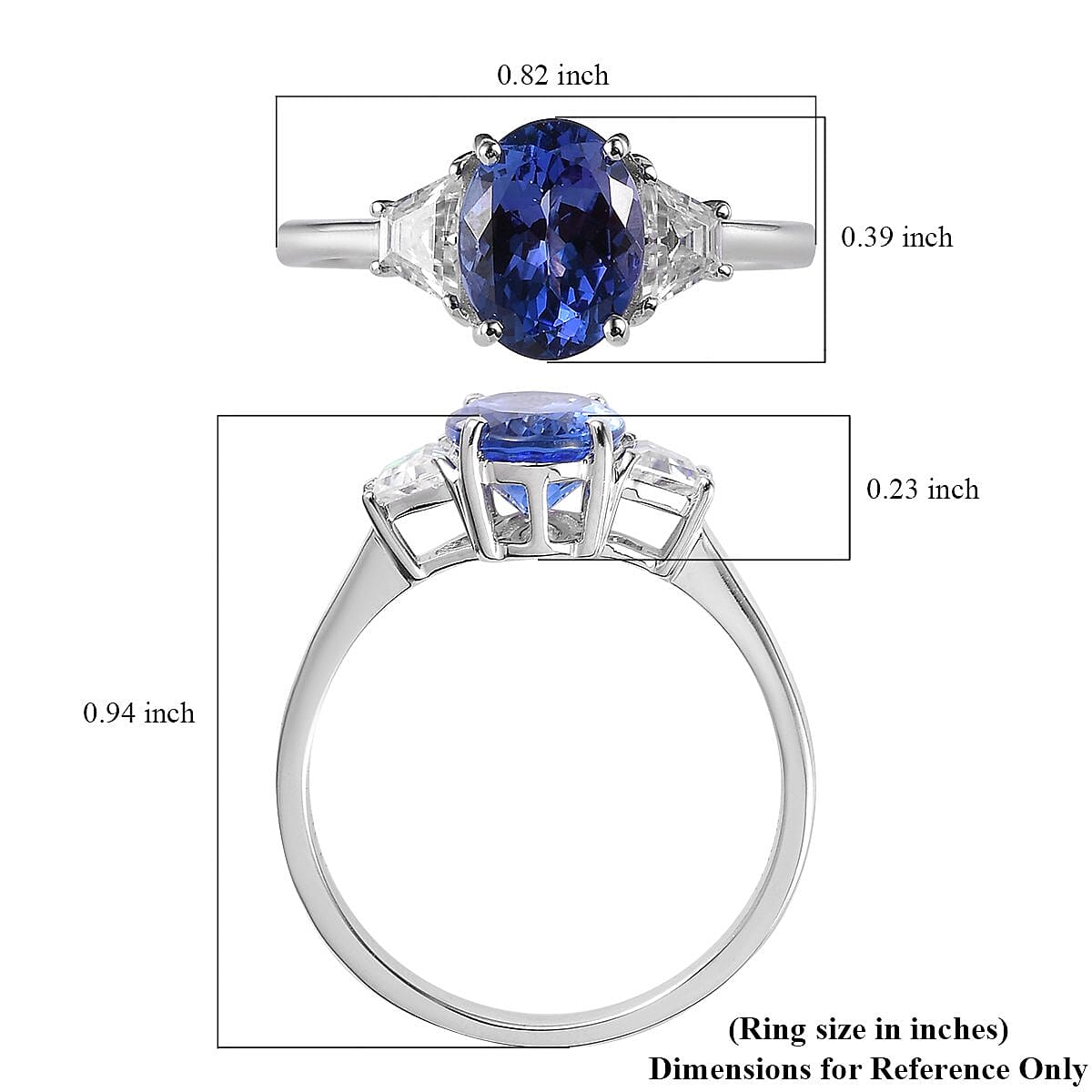 Luxoro 14K White Gold AAA Tanzanite and Moissanite Ring (Size 7.5) 2.00 ctw image number 5
