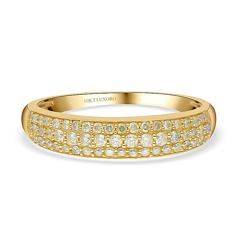 Luxoro 10K Yellow Gold I1-I2 Natural Yellow Diamond 3 Row Band Ring (Size 5.0) 0.50 ctw