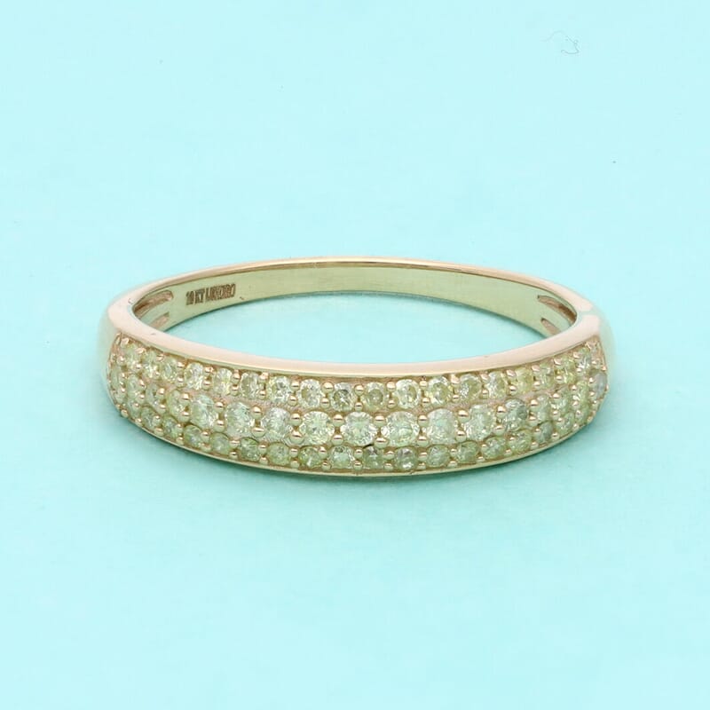 Luxoro 10K Yellow Gold I1-I2 Natural Yellow Diamond 3 Row Band Ring (Size 5.0) 0.50 ctw