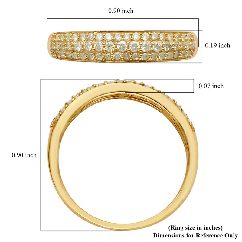 Luxoro 10K Yellow Gold I1-I2 Natural Yellow Diamond 3 Row Band Ring (Size 5.0) 0.50 ctw