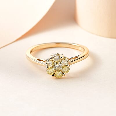 Luxoro 10K Yellow Gold Pressure Set Natural Yellow Diamond I3 Floral Ring (Size 5.0) 0.50 ctw