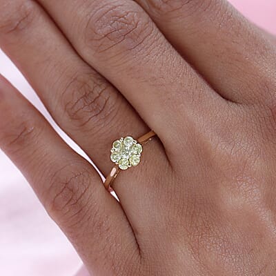 Luxoro 10K Yellow Gold Pressure Set Natural Yellow Diamond I3 Floral Ring (Size 5.0) 0.50 ctw
