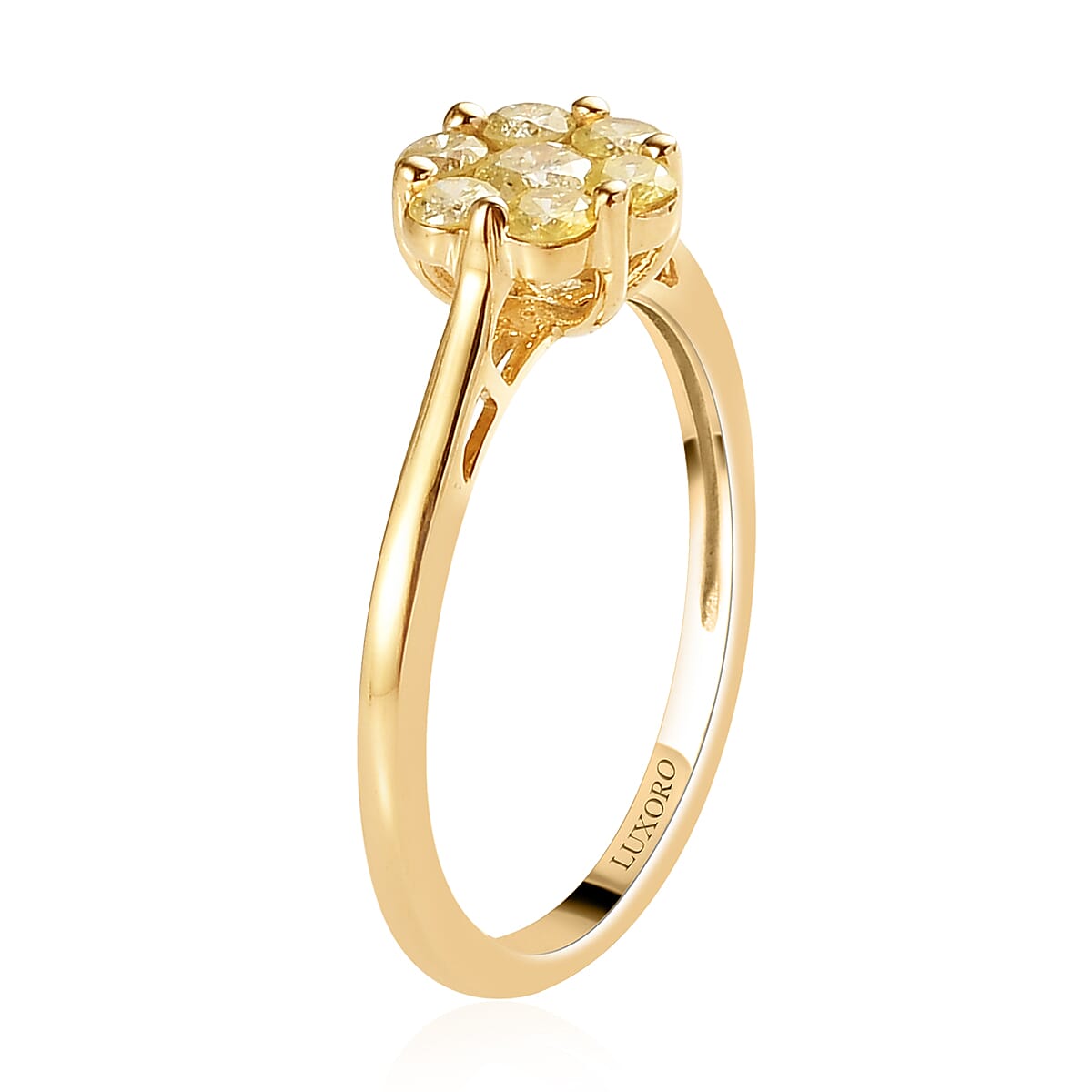 Luxoro 10K Yellow Gold Pressure Set Natural Yellow Diamond I3 Floral Ring (Size 5.0) 0.50 ctw