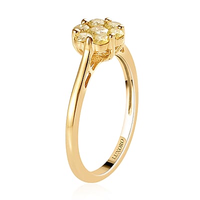 Luxoro 10K Yellow Gold Pressure Set Natural Yellow Diamond I3 Floral Ring (Size 5.0) 0.50 ctw