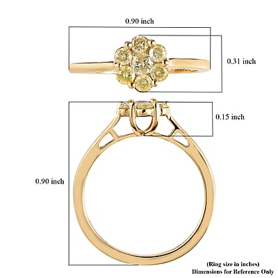 Luxoro 10K Yellow Gold Pressure Set Natural Yellow Diamond I3 Floral Ring (Size 5.0) 0.50 ctw
