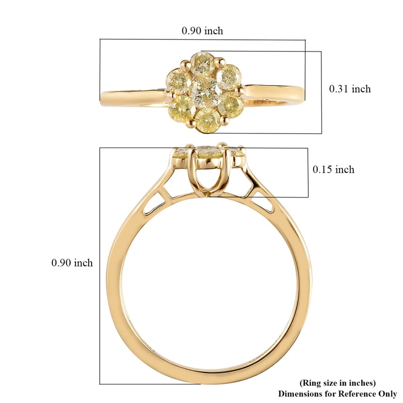Luxoro 10K Yellow Gold Pressure Set Natural Yellow Diamond I3 Floral Ring (Size 5.0) 0.50 ctw