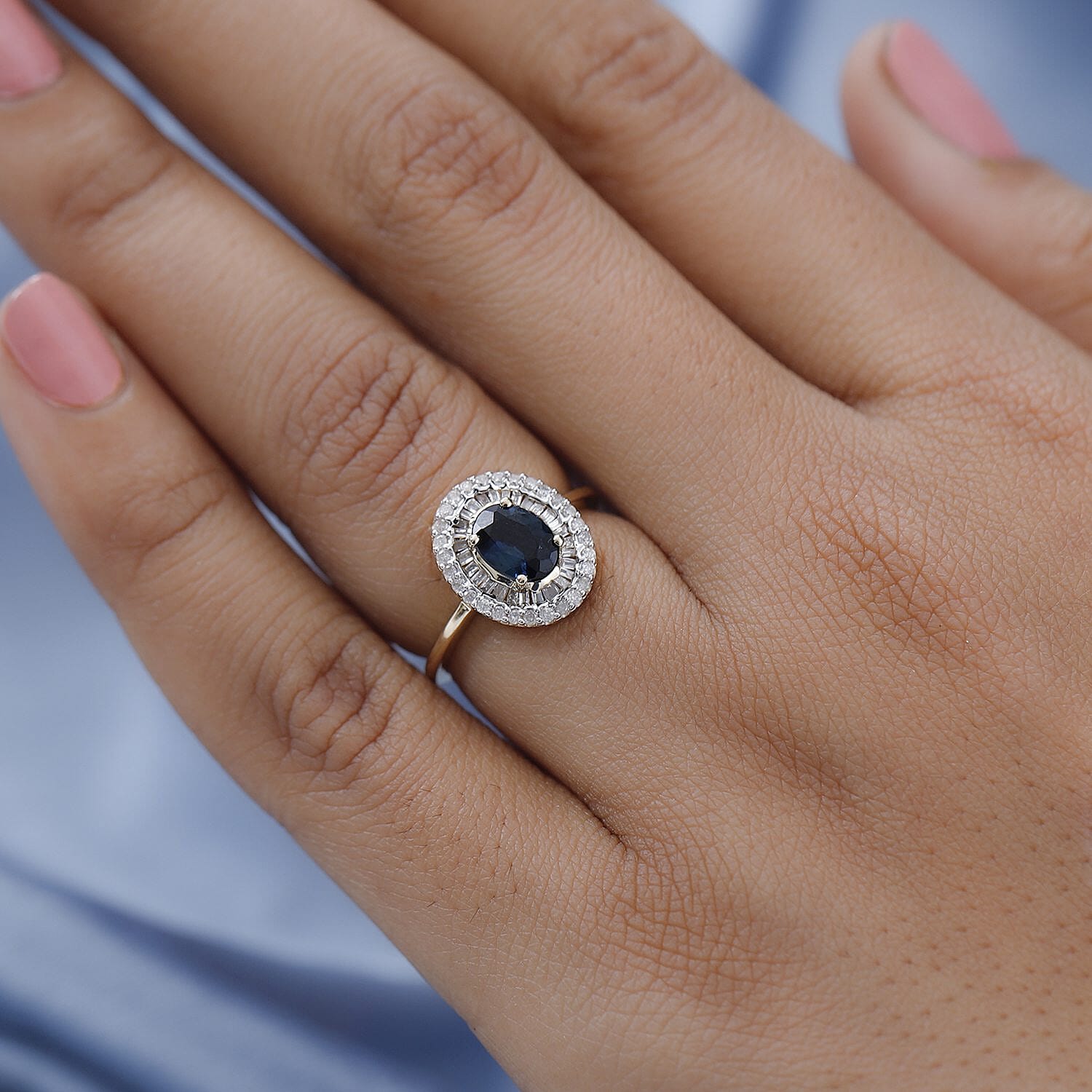 LUXORO 10K Yellow Gold Premium Monte Belo Indicolite and G-H I3 Diamond Double Halo Ring (Size 11.0) 2.10 Grams 1.10 ctw