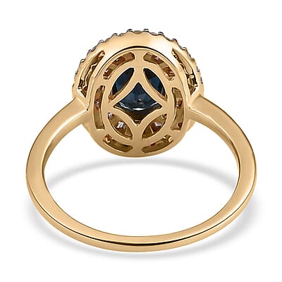 LUXORO 10K Yellow Gold Premium Monte Belo Indicolite and G-H I3 Diamond Double Halo Ring (Size 11.0) 2.10 Grams 1.10 ctw