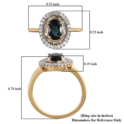 LUXORO 10K Yellow Gold Premium Monte Belo Indicolite and G-H I3 Diamond Double Halo Ring (Size 11.0) 2.10 Grams 1.10 ctw