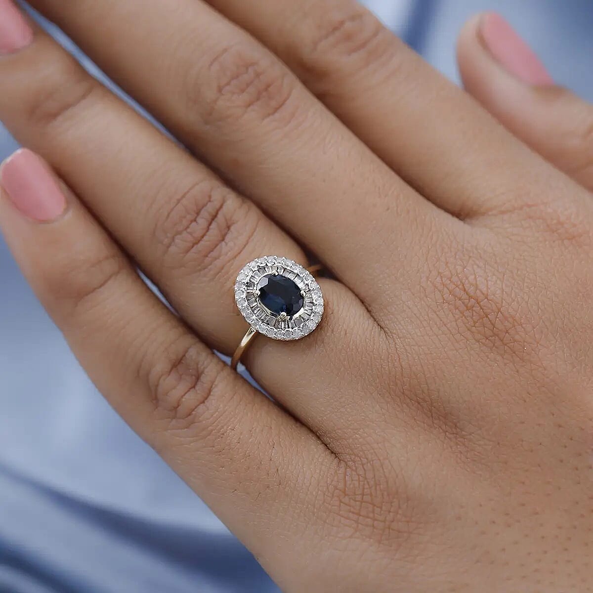 Luxoro 10K Yellow Gold Premium Monte Belo Indicolite and G-H I3 Diamond Double Halo Ring (Size 5.5) 1.10 ctw image number 2