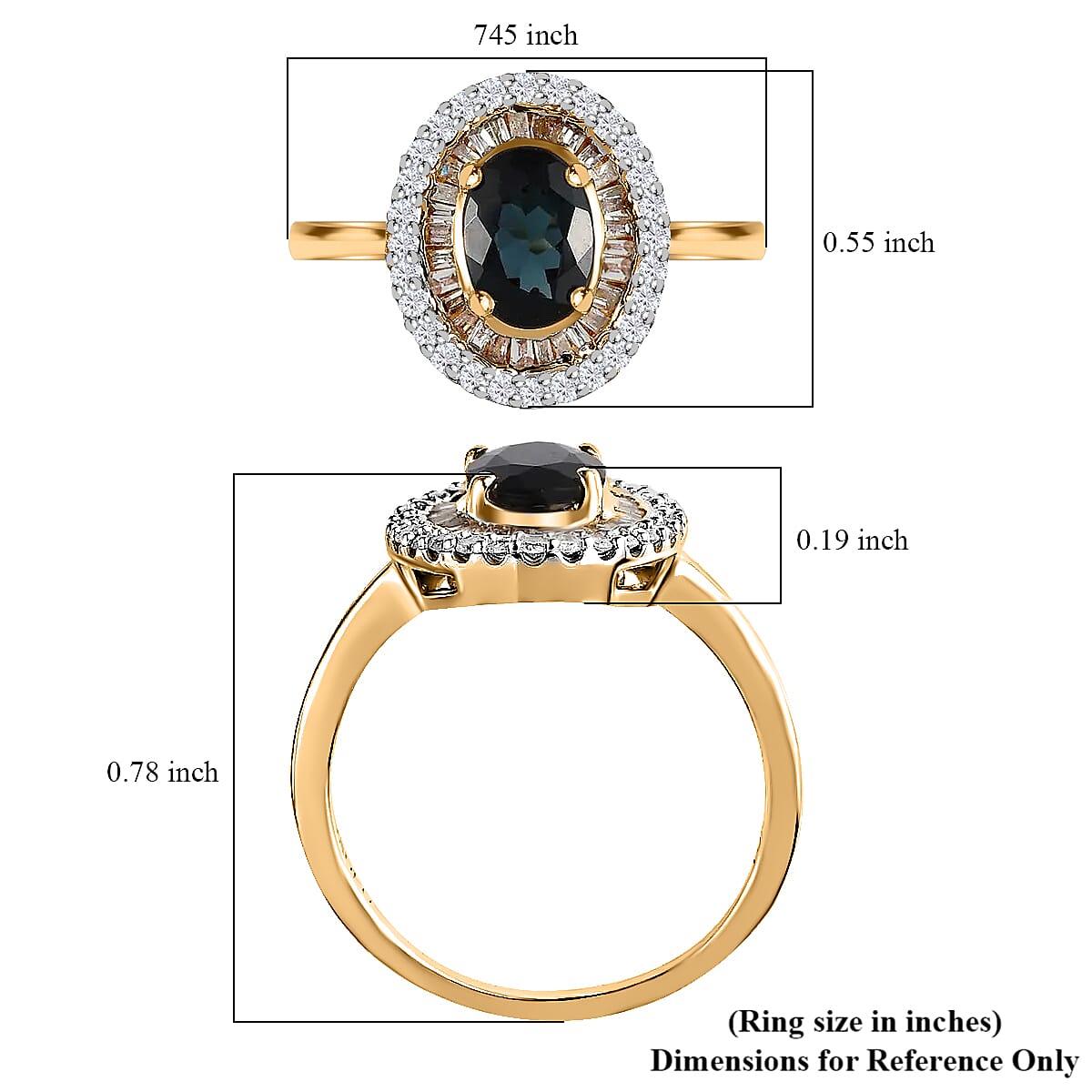 Luxoro 10K Yellow Gold Premium Monte Belo Indicolite and G-H I3 Diamond Double Halo Ring (Size 5.5) 1.10 ctw image number 5
