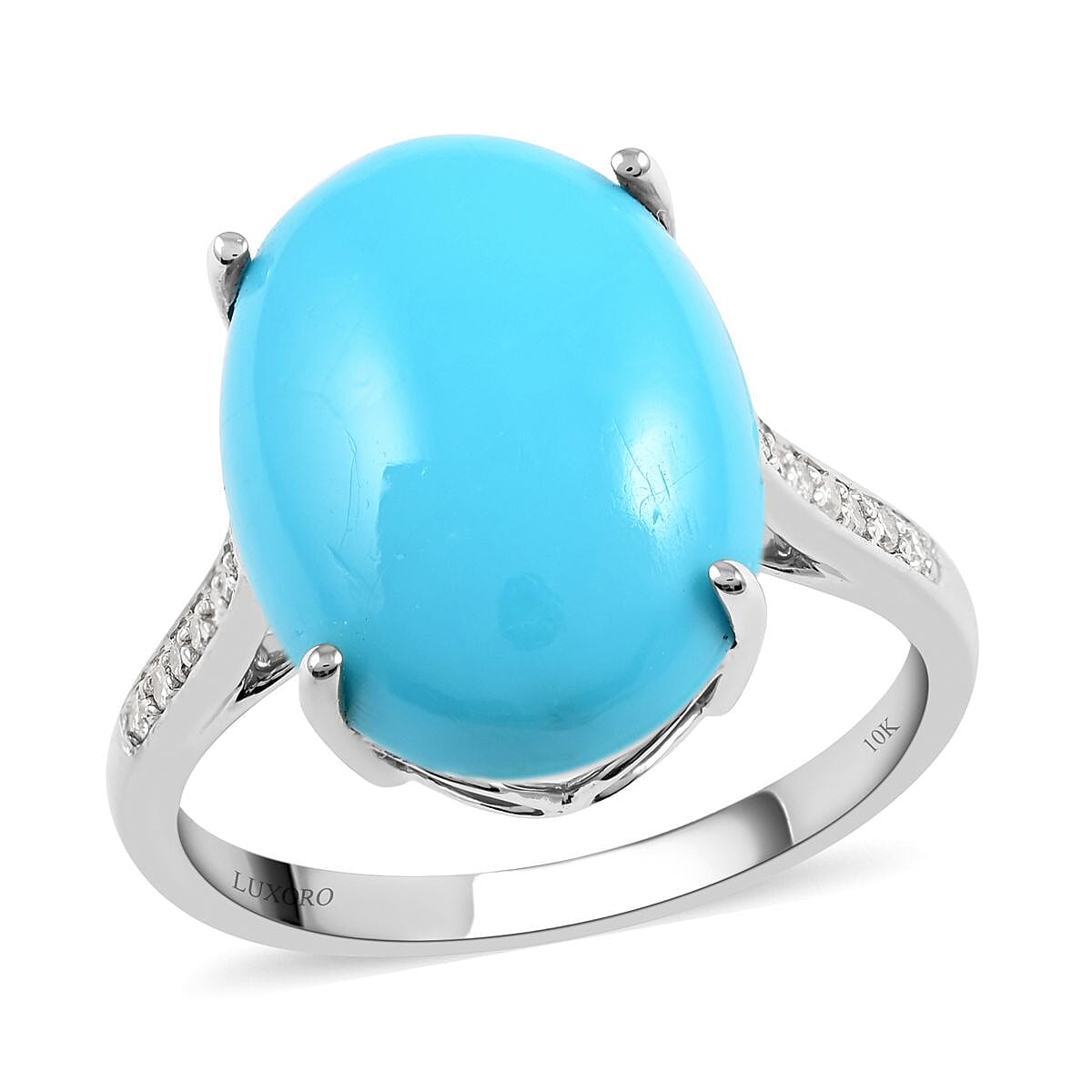 Luxoro 10K White Gold AAA Sleeping Beauty Turquoise and G-H I2 Diamond Ring (Size 5.0) 6.60 ctw