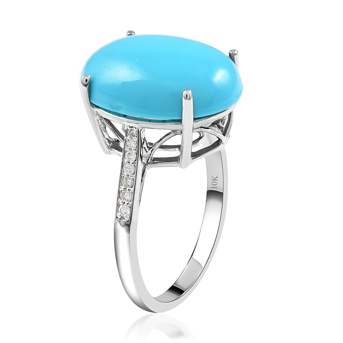 Luxoro 10K White Gold AAA Sleeping Beauty Turquoise and G-H I2 Diamond Ring (Size 6.5) 6.60 ctw image number 3
