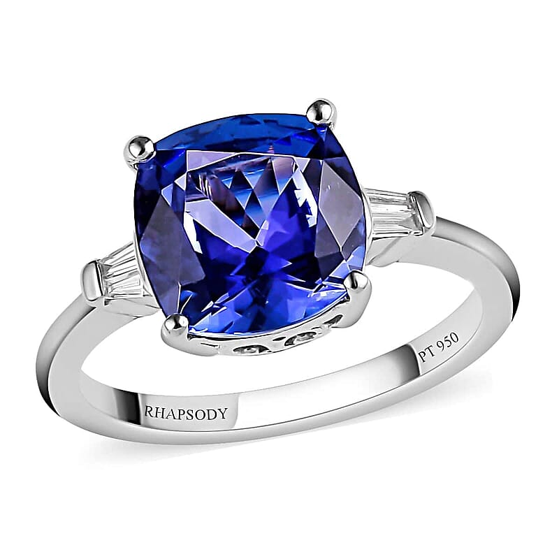 Rhapsody 950 Platinum AAAA Tanzanite and E-F VS Diamond Ring (Size 5.0) 4.55 Grams 3.60 ctw