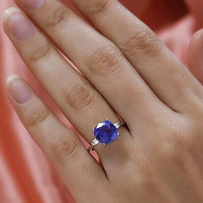 Rhapsody 950 Platinum AAAA Tanzanite and E-F VS Diamond Ring (Size 5.0) 4.55 Grams 3.60 ctw