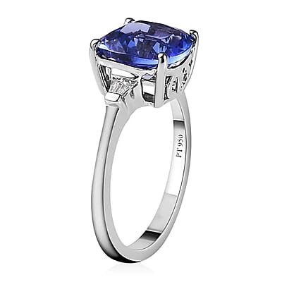 Rhapsody 950 Platinum AAAA Tanzanite and E-F VS Diamond Ring (Size 5.0) 4.55 Grams 3.60 ctw