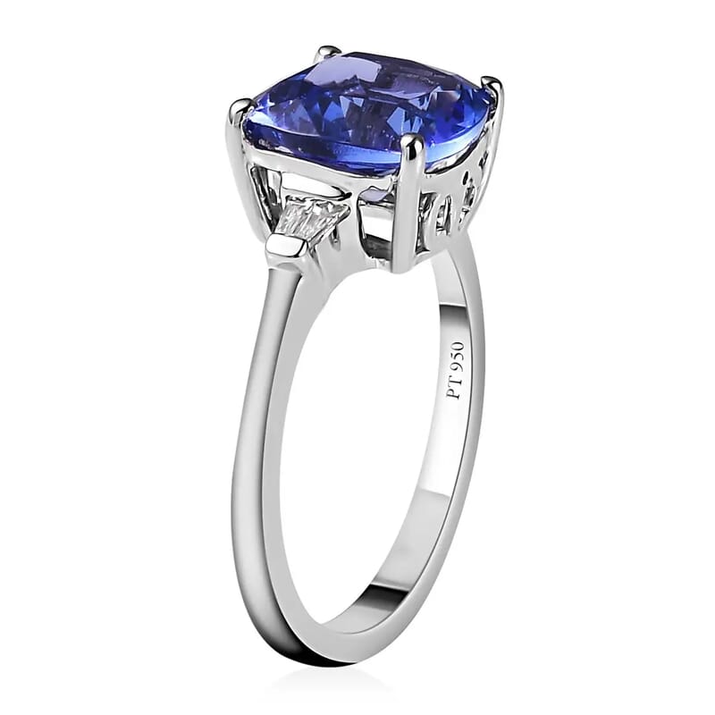 Rhapsody 950 Platinum AAAA Tanzanite and E-F VS Diamond Ring (Size 5.0) 4.55 Grams 3.60 ctw