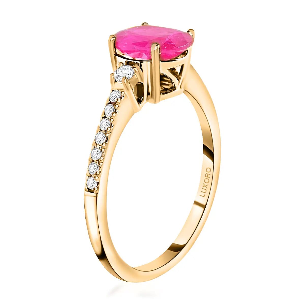 Luxoro AAA Mozambique Ruby Ring, 14K Yellow Gold Ring, Diamond Accent Ring, Gold Jewelry 1.60 ctw image number 3
