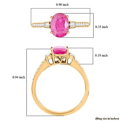 Luxoro AAA Mozambique Ruby Ring , 14K Yellow Gold Ring , Diamond Accent Ring , Gold Jewelry 1.60 ctw
