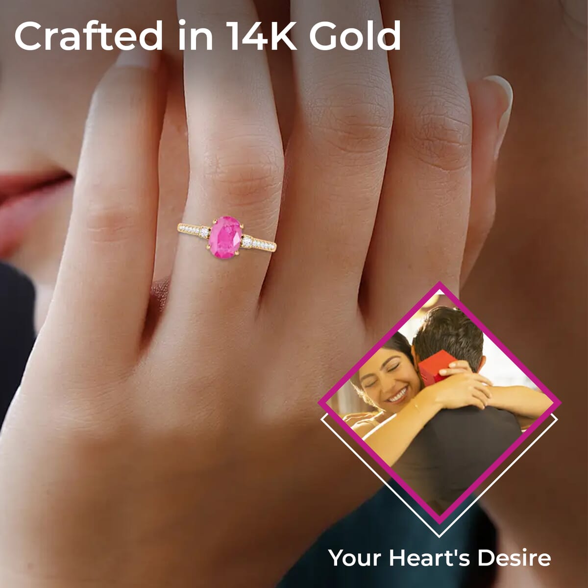 Luxoro AAA Mozambique Ruby Ring, 14K Yellow Gold Ring, Diamond Accent Ring, Gold Jewelry 1.60 ctw image number 2