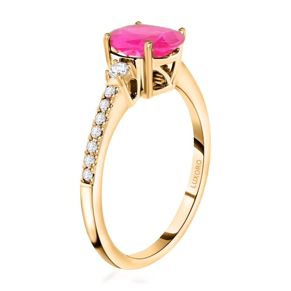 Luxoro AAA Mozambique Ruby Ring, 14K Yellow Gold Ring, Diamond Accent Ring, Gold Jewelry 1.60 ctw image number 3