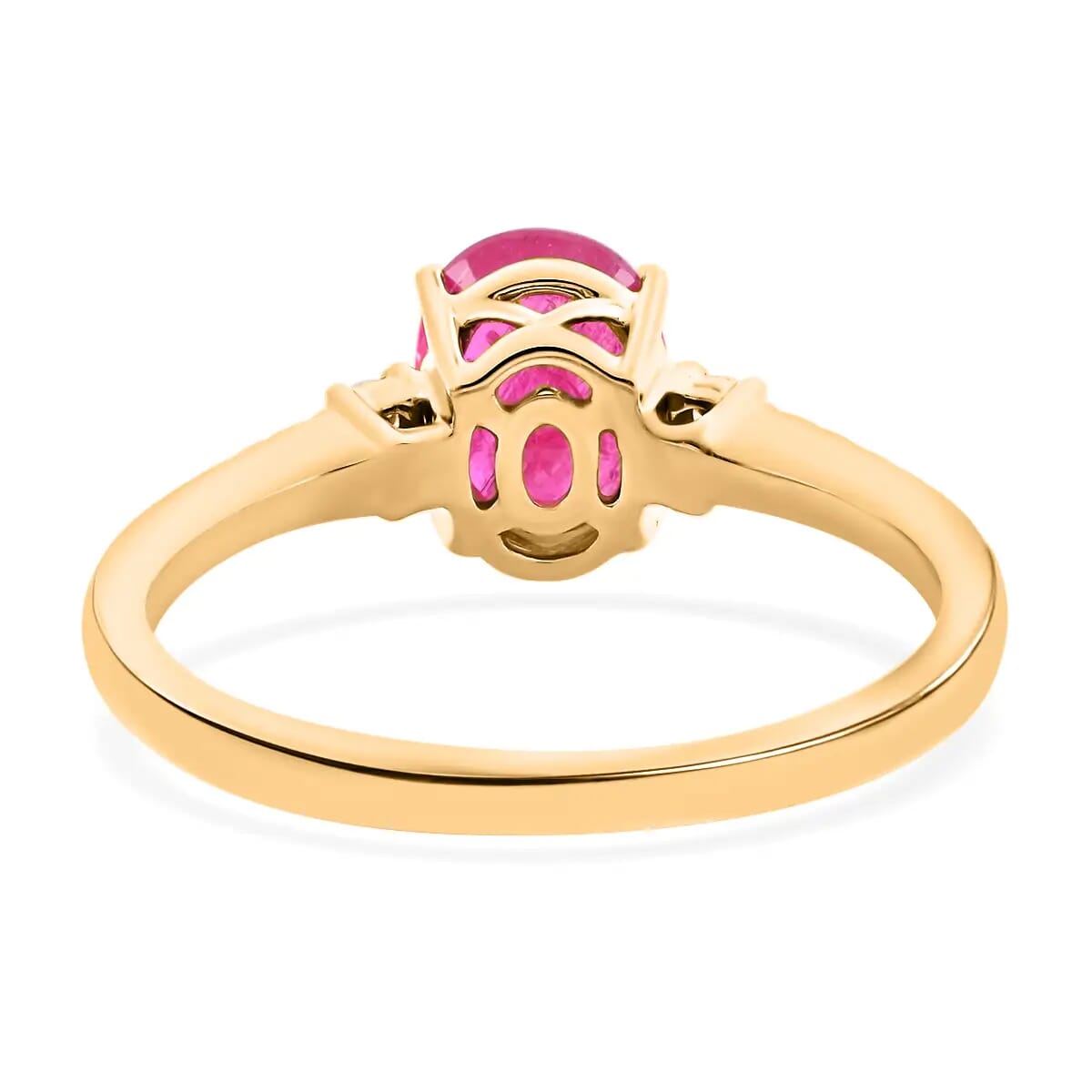 Luxoro AAA Mozambique Ruby Ring, 14K Yellow Gold Ring, Diamond Accent Ring, Gold Jewelry 1.60 ctw image number 4