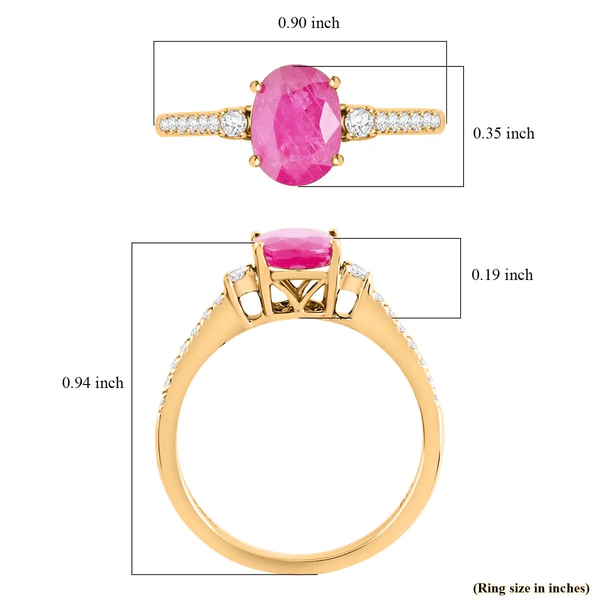 Luxoro AAA Mozambique Ruby Ring, 14K Yellow Gold Ring, Diamond Accent Ring, Gold Jewelry 1.60 ctw image number 6