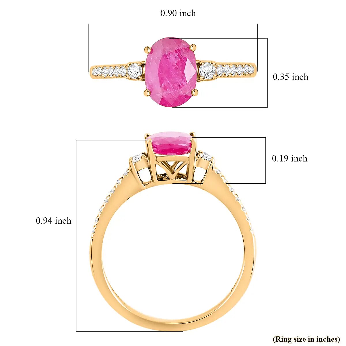 Luxoro AAA Mozambique Ruby Ring , 14K Yellow Gold Ring , Diamond Accent Ring , Gold Jewelry 1.60 ctw image number 6