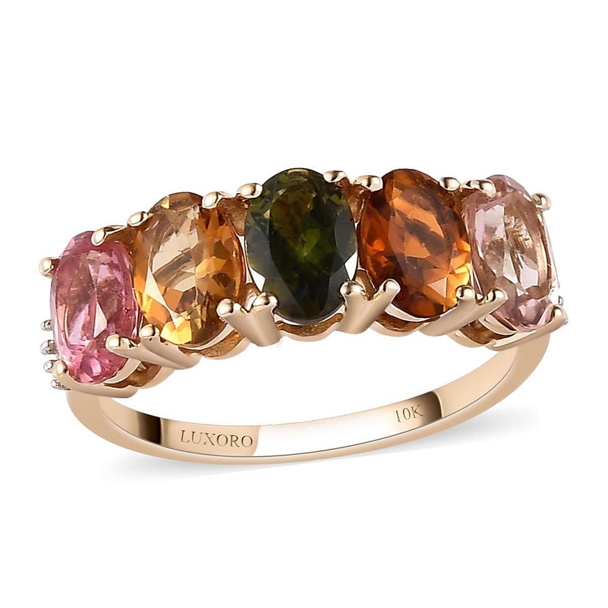 Luxoro 10K Yellow Gold Premium Multi-Tourmaline and Diamond Accent 5 Stone Ring (Size 11.0) 2.30 ctw