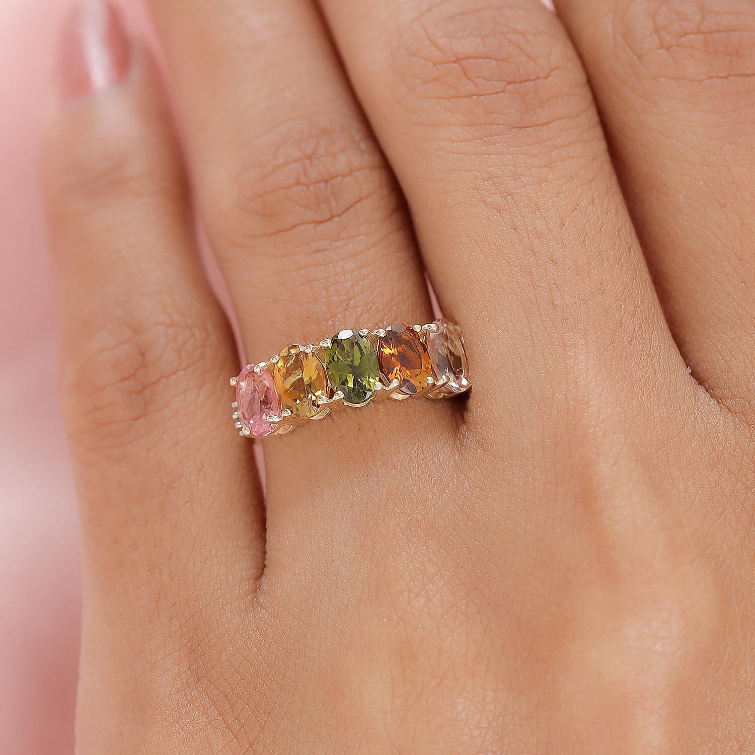 Luxoro 10K Yellow Gold Premium Multi-Tourmaline and Diamond Accent 5 Stone Ring (Size 11.0) 2.30 ctw