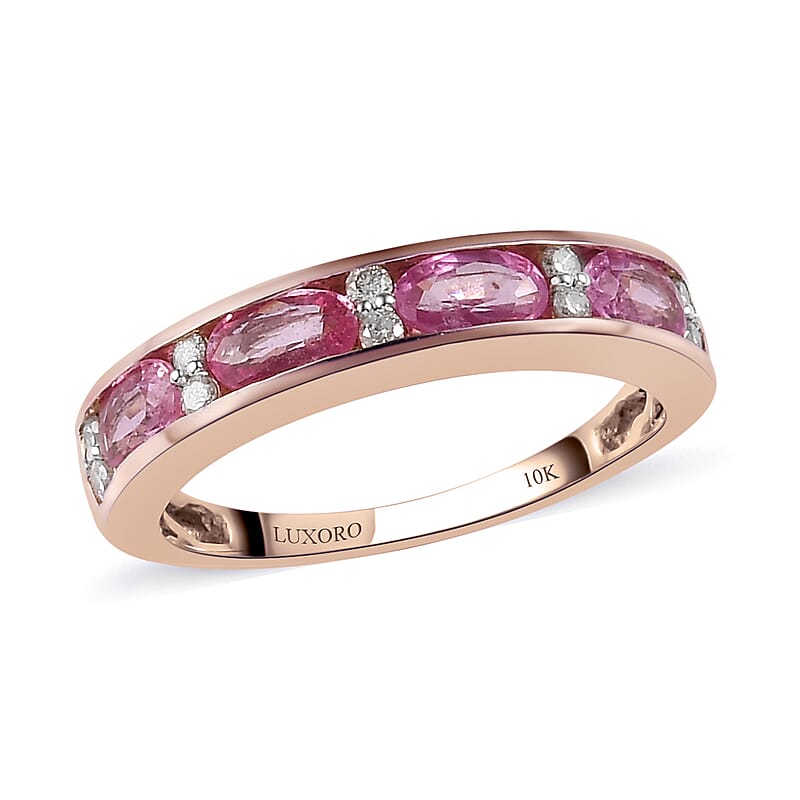 Luxoro 10K Rose Gold Premium Madagascar Pink Sapphire and Diamond Band Ring, Sapphire Jewelry, Birthday Anniversary Gift For Her 1.25 ctw