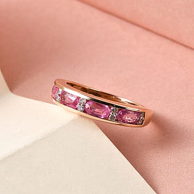 Luxoro 10K Rose Gold Premium Madagascar Pink Sapphire and Diamond Band Ring, Sapphire Jewelry, Birthday Anniversary Gift For Her 1.25 ctw