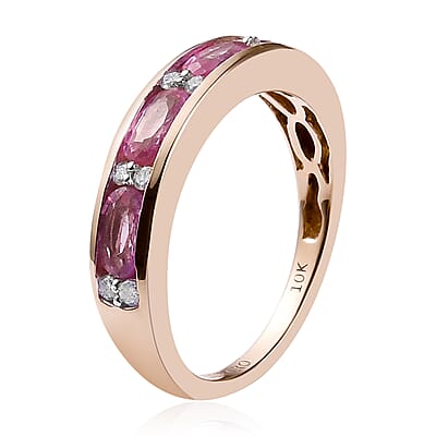 Luxoro 10K Rose Gold Premium Madagascar Pink Sapphire and Diamond Band Ring, Sapphire Jewelry, Birthday Anniversary Gift For Her 1.25 ctw