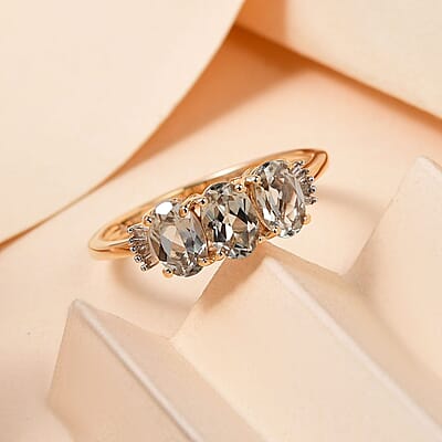 Luxoro 10K Yellow Gold AAA Turkizite and G-H I3 Diamond Trilogy Ring (Size 11.0) 1.50 ctw