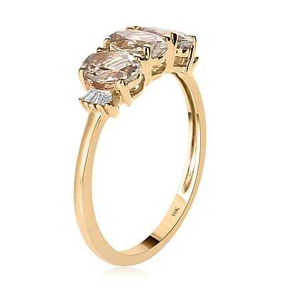 Luxoro 10K Yellow Gold AAA Turkizite and G-H I3 Diamond Trilogy Ring (Size 11.0) 1.50 ctw