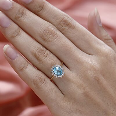 Luxoro 10K Yellow Gold AAA Madagascar Paraiba Apatite and Diamond Ring (Size 5.0) 1.35 ctw