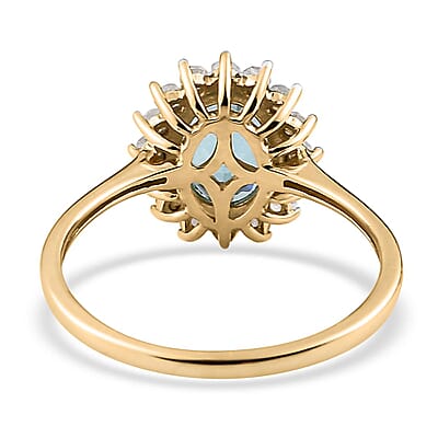 Luxoro 10K Yellow Gold AAA Madagascar Paraiba Apatite and Diamond Ring (Size 5.0) 1.35 ctw