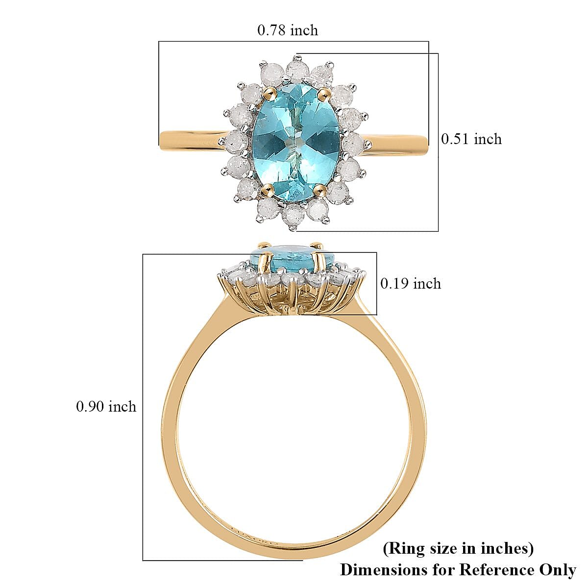 Luxoro 10K Yellow Gold AAA Madagascar Paraiba Apatite and Diamond Ring (Size 5.0) 1.35 ctw