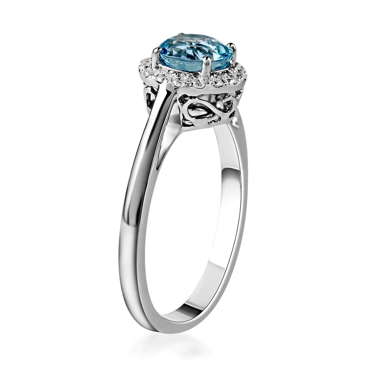 Doorbuster Certified & Appraised ILIANA 18K White Gold AAA Santa Maria Aquamarine and G-H SI Diamond Halo Ring 2.90 Grams 1.00 ctw image number 3