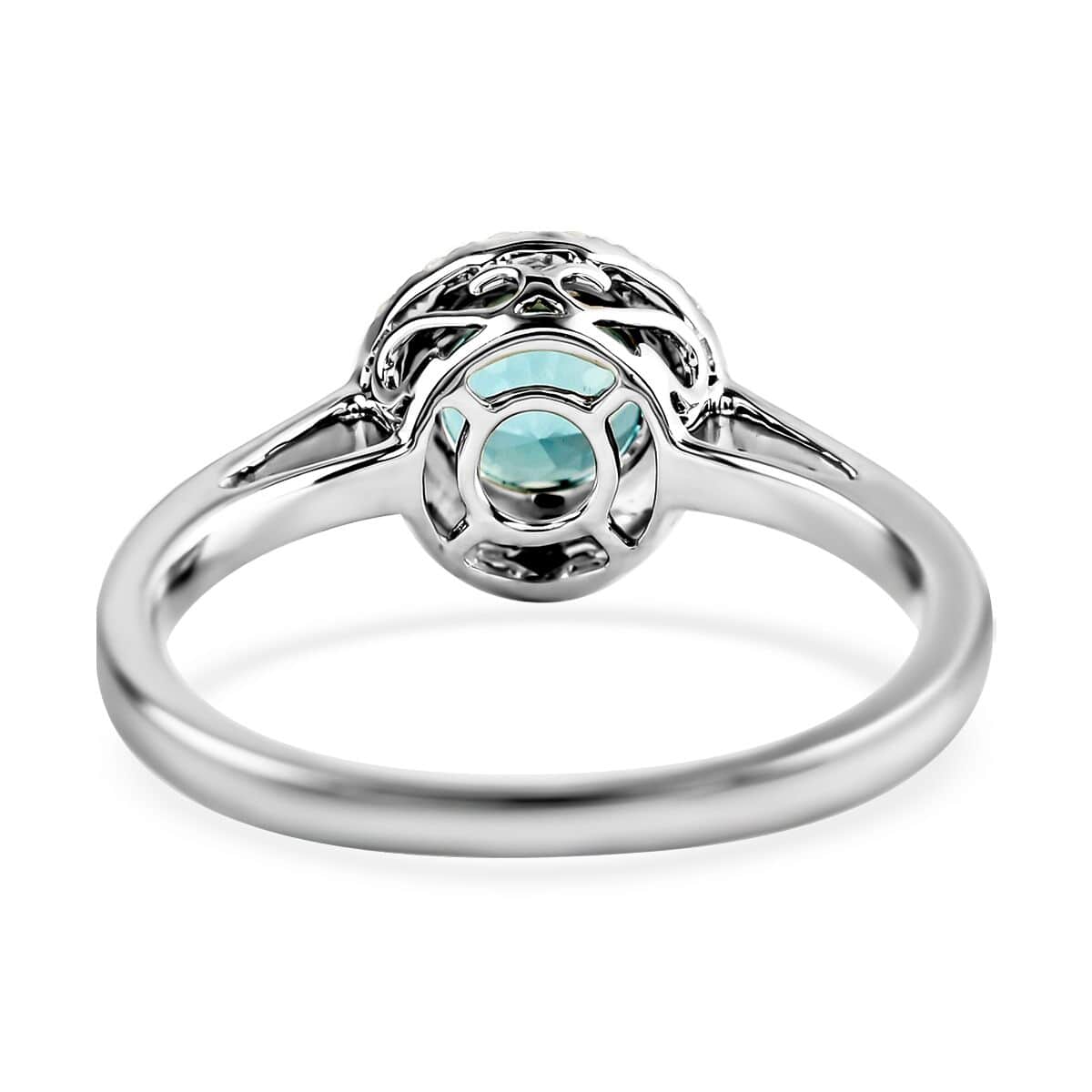 Doorbuster Certified & Appraised ILIANA 18K White Gold AAA Santa Maria Aquamarine and G-H SI Diamond Halo Ring 2.90 Grams 1.00 ctw image number 4