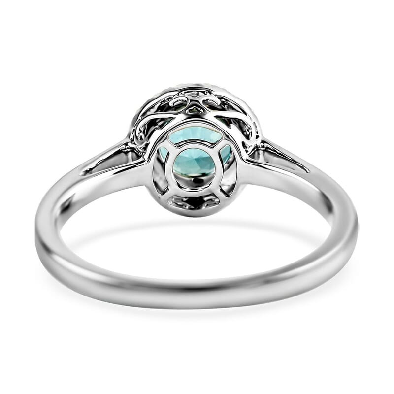 Certified and Appraised Iliana 18K White Gold AAA Santa Maria Aquamarine and G-H SI Diamond Halo Ring (Size 5.0) 1.00 ctw