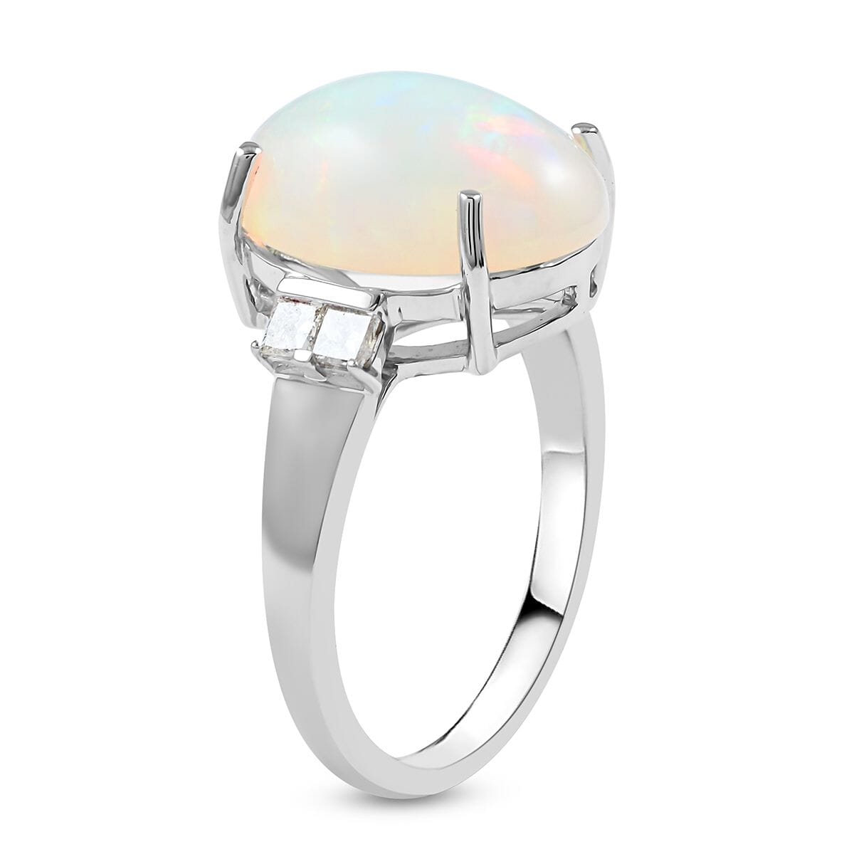 Certified Luxoro 14K White Gold AAA Ethiopian Welo Opal and G-H I2 Diamond Ring (Size 5.5) 3.90 ctw image number 3