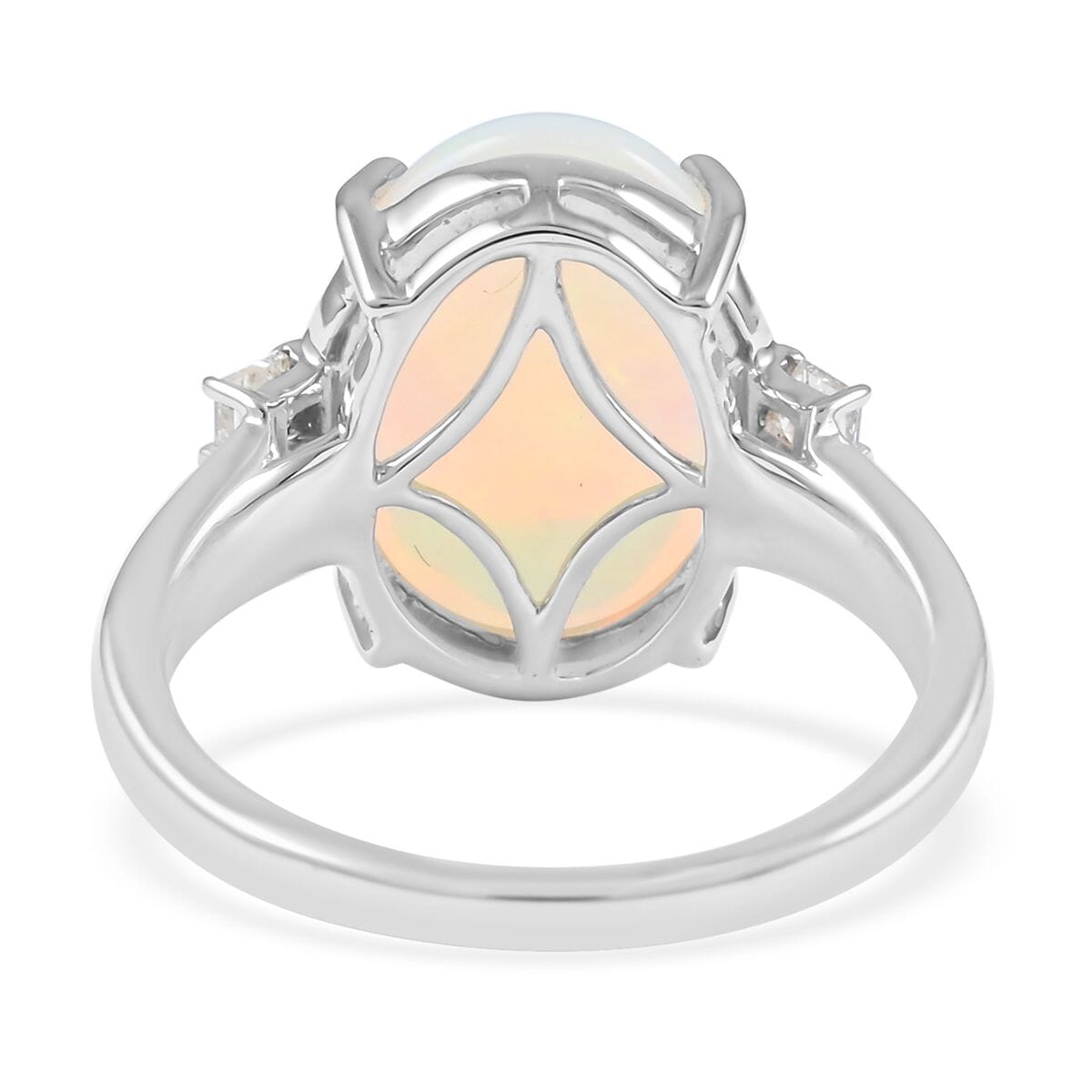 Certified Luxoro 14K White Gold AAA Ethiopian Welo Opal and G-H I2 Diamond Ring (Size 5.5) 3.90 ctw image number 4