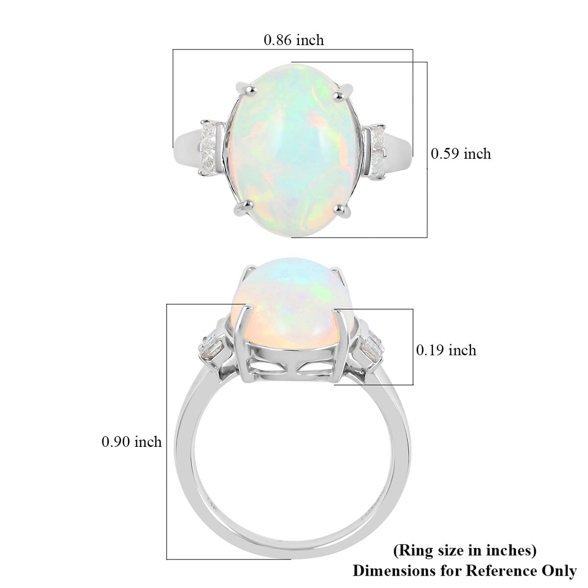 Certified Luxoro 14K White Gold AAA Ethiopian Welo Opal and G-H I2 Diamond Ring (Size 5.5) 3.90 ctw image number 5