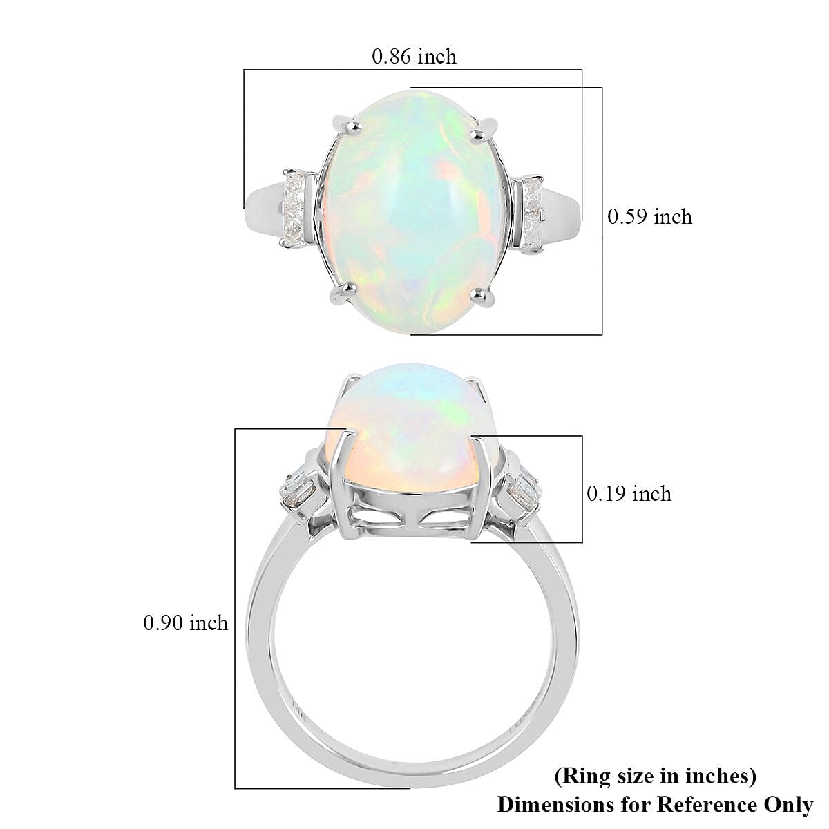 Certified Luxoro 14K White Gold AAA Ethiopian Welo Opal and G-H I2 Diamond Ring (Size 8.5) 3.90 ctw image number 5
