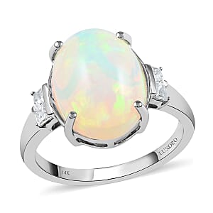 Certified LUXORO 14K White Gold AAA Ethiopian Welo Opal and G-H I2 Diamond Ring (Size 9.5) 3.66 Grams 3.90 ctw