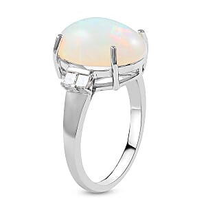Certified LUXORO 14K White Gold AAA Ethiopian Welo Opal and G-H I2 Diamond Ring (Size 9.5) 3.66 Grams 3.90 ctw